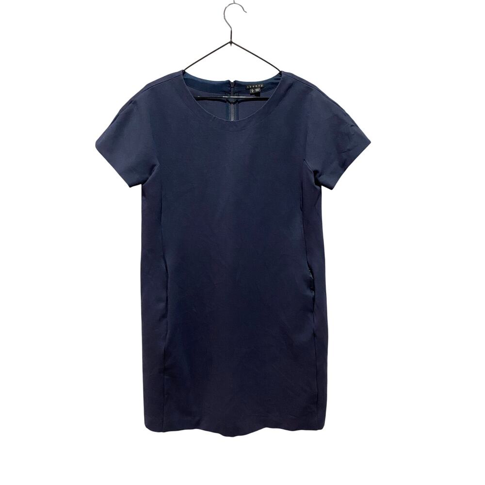 Theory Women's Navy Blue Jersey Shift Mini Dress Size L Preppy Professional